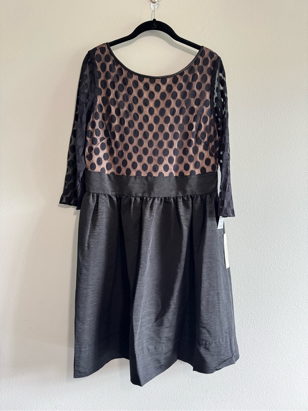 Eliza J Black and Blush Polka Dot Mesh Bodice Dress